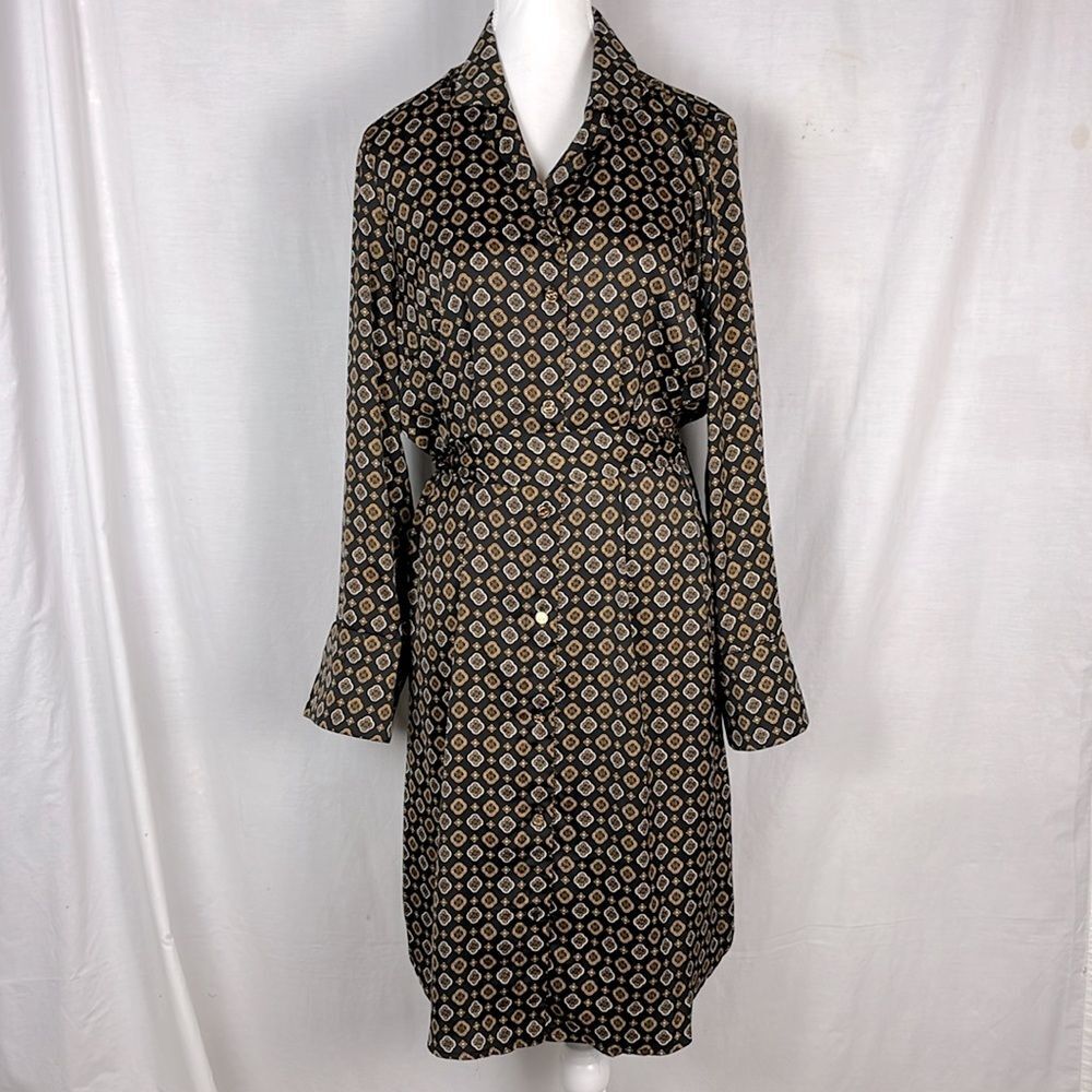 Black and Orange MICHAEL Michael Kors Lightweight Long Sleeve Slip Dress